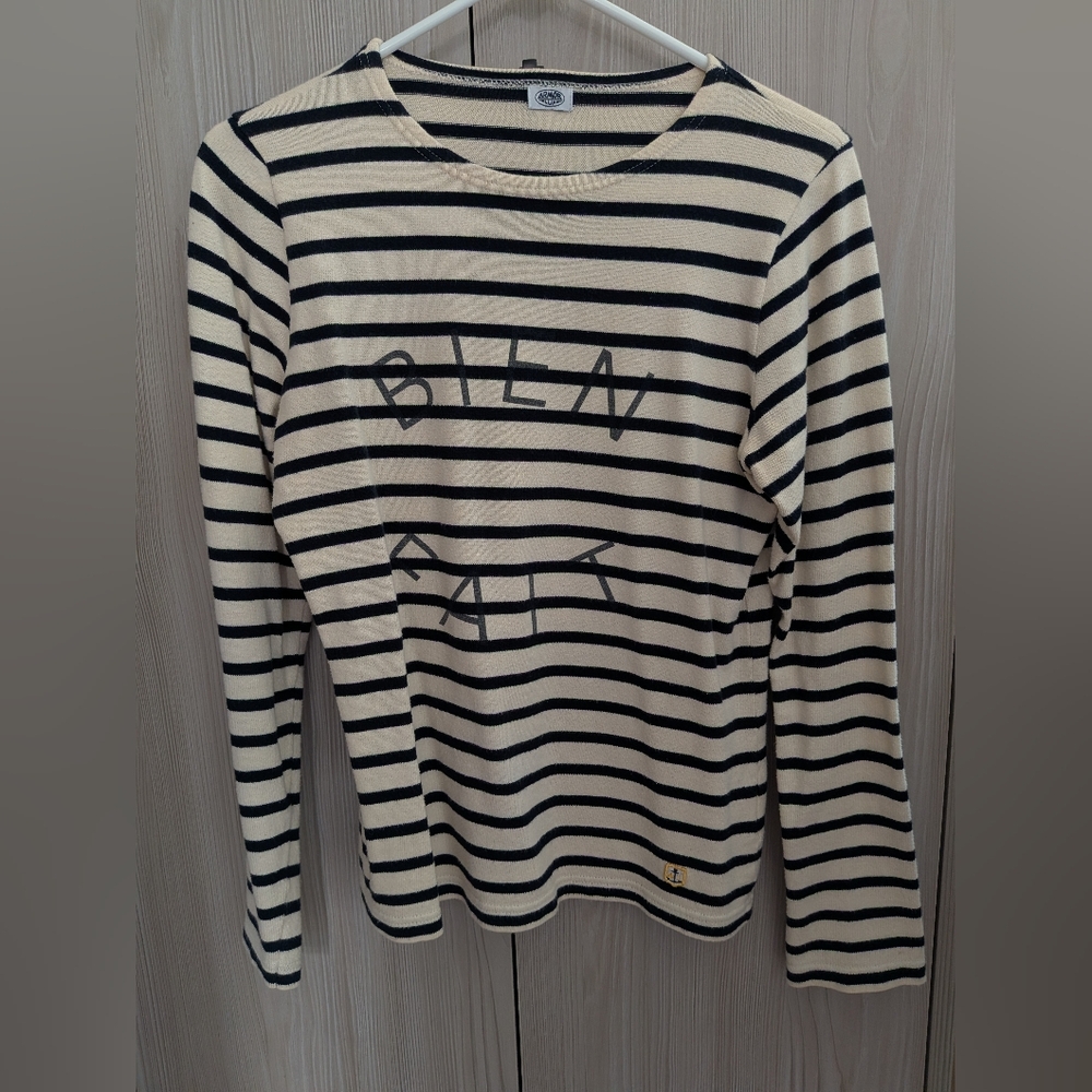 Armor Lux Cream and Dark Navy Striped Knit Top